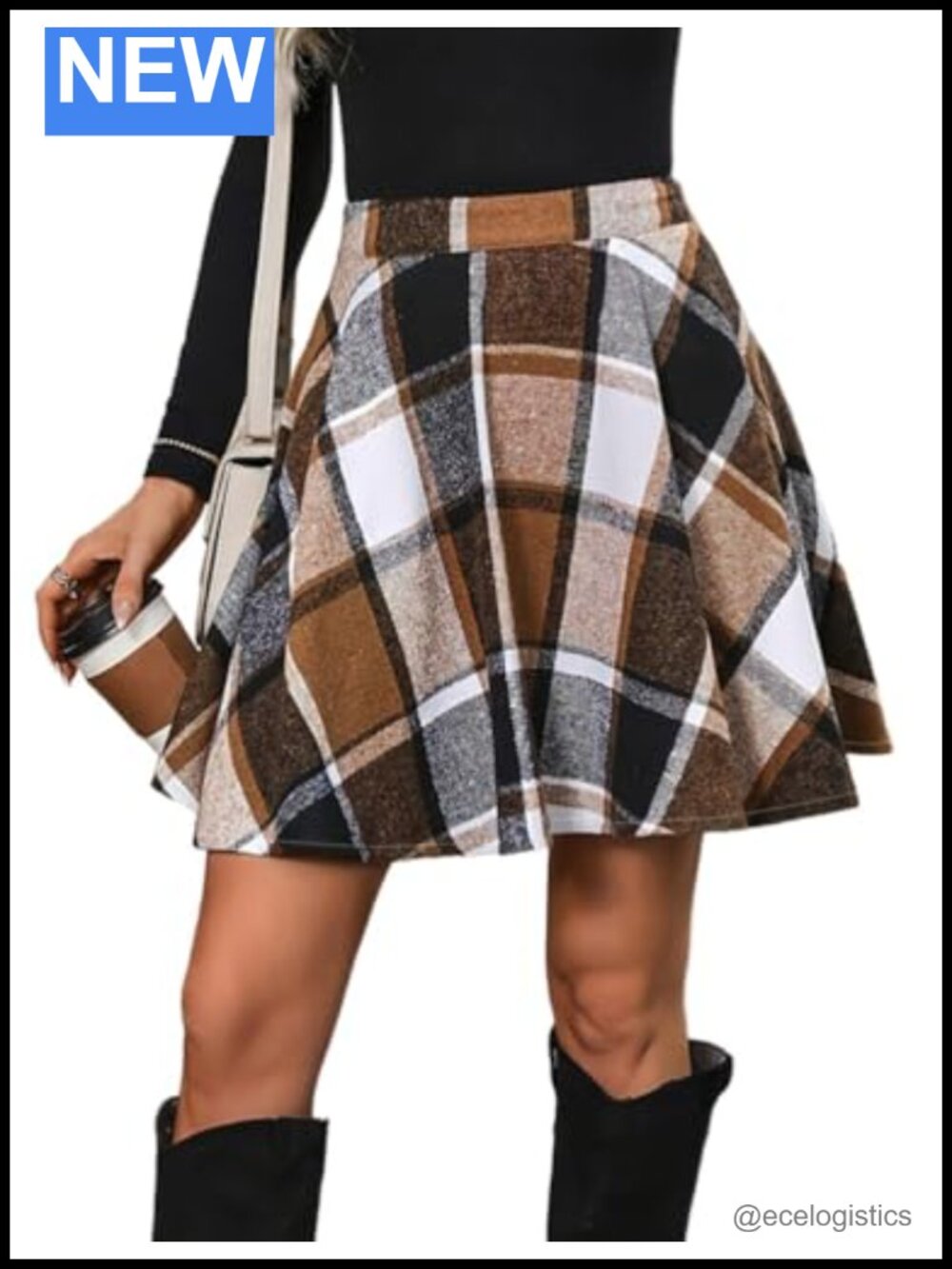 Plaid High Waisted A-Line Mini Skirt Pleated Flowy Wool Blend